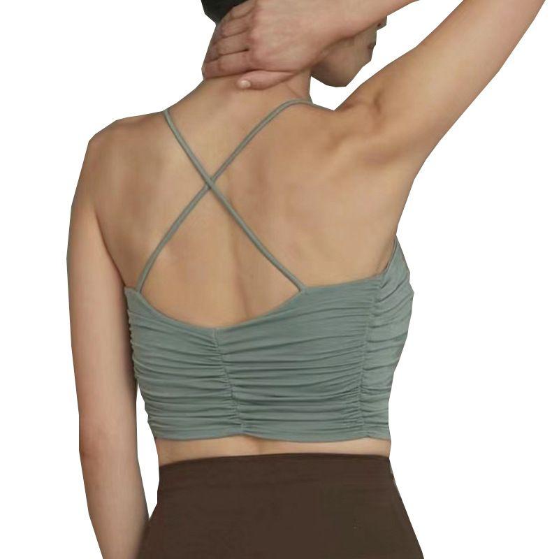 

Bubble Wrap Yoga Vest for Women with Chest Pad Pleating Beauty Back High Elastic Quick-Drying Sport Running Training Exercise Strap Bra M Greyish green