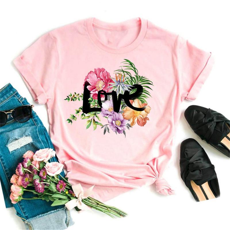 New Women T Shirt Gold Letter Love Print T Shirt Female Short Sleeve Tops Tee 90s Girls Black T-shirt Women Casual Tee Shirts