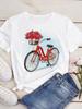 Maycaur Women Fashion Casual Tops Flower Bicycle Print TShirt Women T Shirt O Neck Short Sleeve Tees Summer Women Tshirts