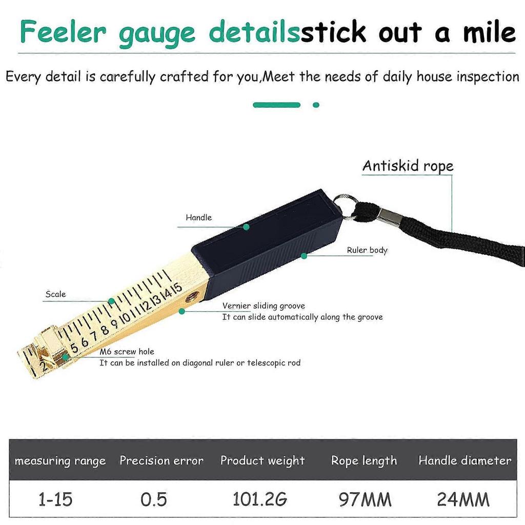 Fire Door Gap Gauge, Wedge Vernier Feeler Gauge Engineering Tools Ruler 1-15mm for House Engineering Inspection Flatness (Precision:0.5mm)  (black) (2