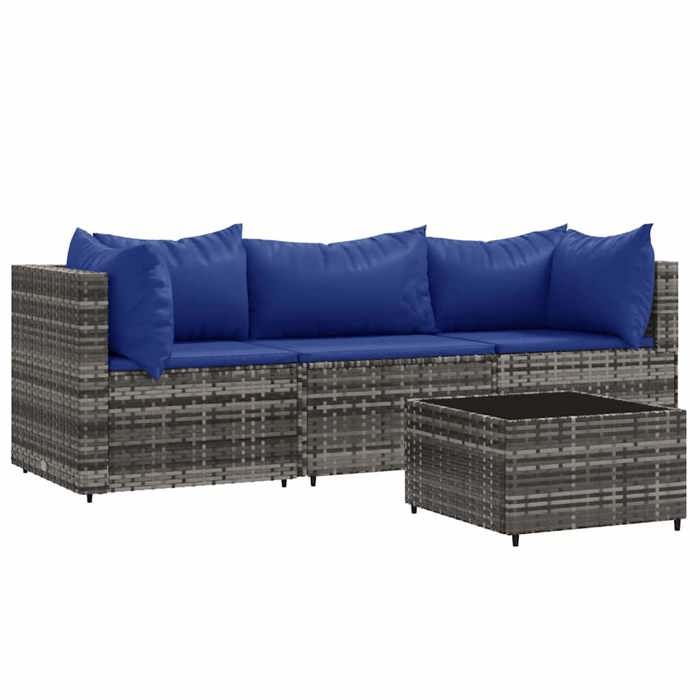 VidaXL Salon de jardin 4 pcs avec coussins Gris Résine tressée, ensemble de salon d'extérieur, ensemble de mobilier 319847
