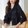 Denim Short Jacket for Women Long Sleeve Spring and Autumn Clothes Latest Style Small One Layered Shoulder Lapel Top