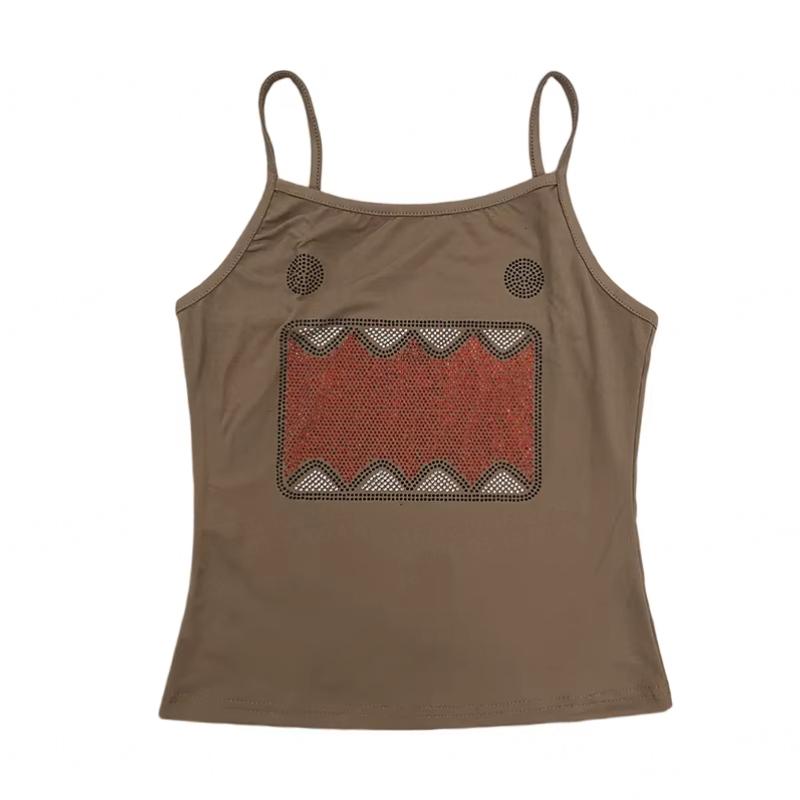 

Летний ретро топ-майка с горячими стразами Y2K без рукавов S коричневый
