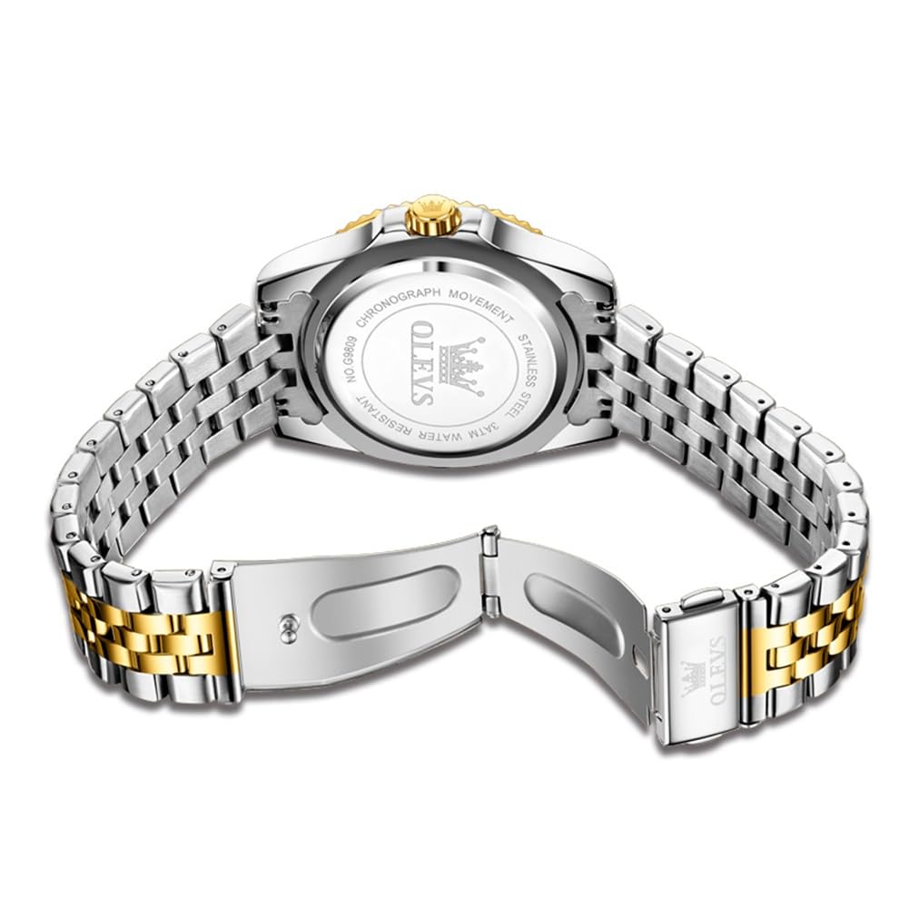 OLEVS Unidirectional Rotating Bezel Gold and Popular Waterproof Analog Quartz Black Stylish Stainless Steel Watch with Date Simple Large Perfect for