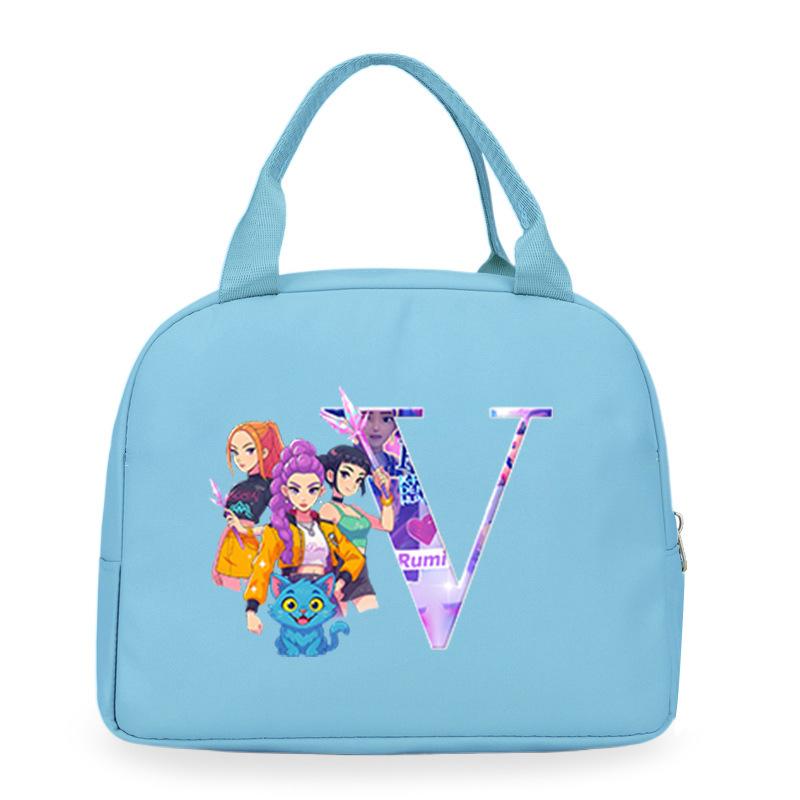 Trend Kpop Anime Cartoon Peripheral 26 Letter Printing Bento Bag Commuter Portable Lunch Box Bag