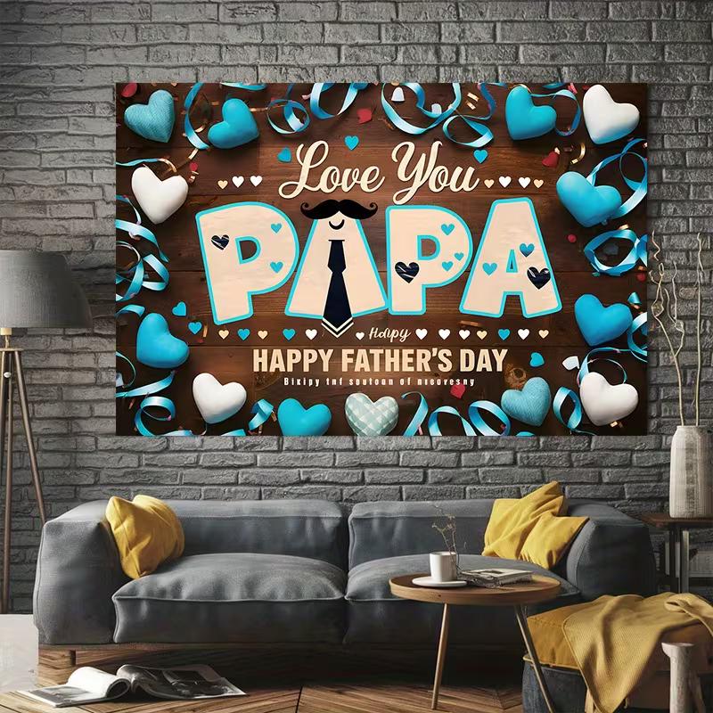 2D Blue & Wood Father's Day Backdrop "Happy Father's Day" Party Decor