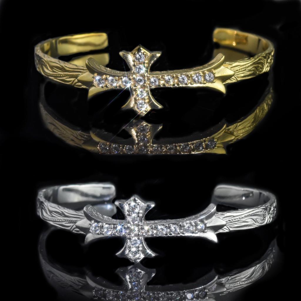 316L Hawaiian Bangle Cross Zirconia Bracelet Bangle Surgical Stainless Steel Gold [Lucliss]