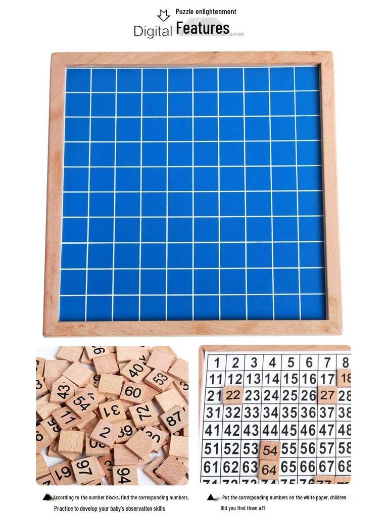 Montessori Math Teaching Board for First Graders - Beech Wood 1-100 Continuous Number Board