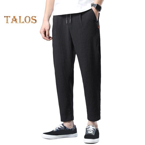Men Ninth Pants Drawstring Elastic Waist Straight Leg Loose Solid Color Pockets Plus Size Daily Wear Casual Sport Trousers Long Sweatpants