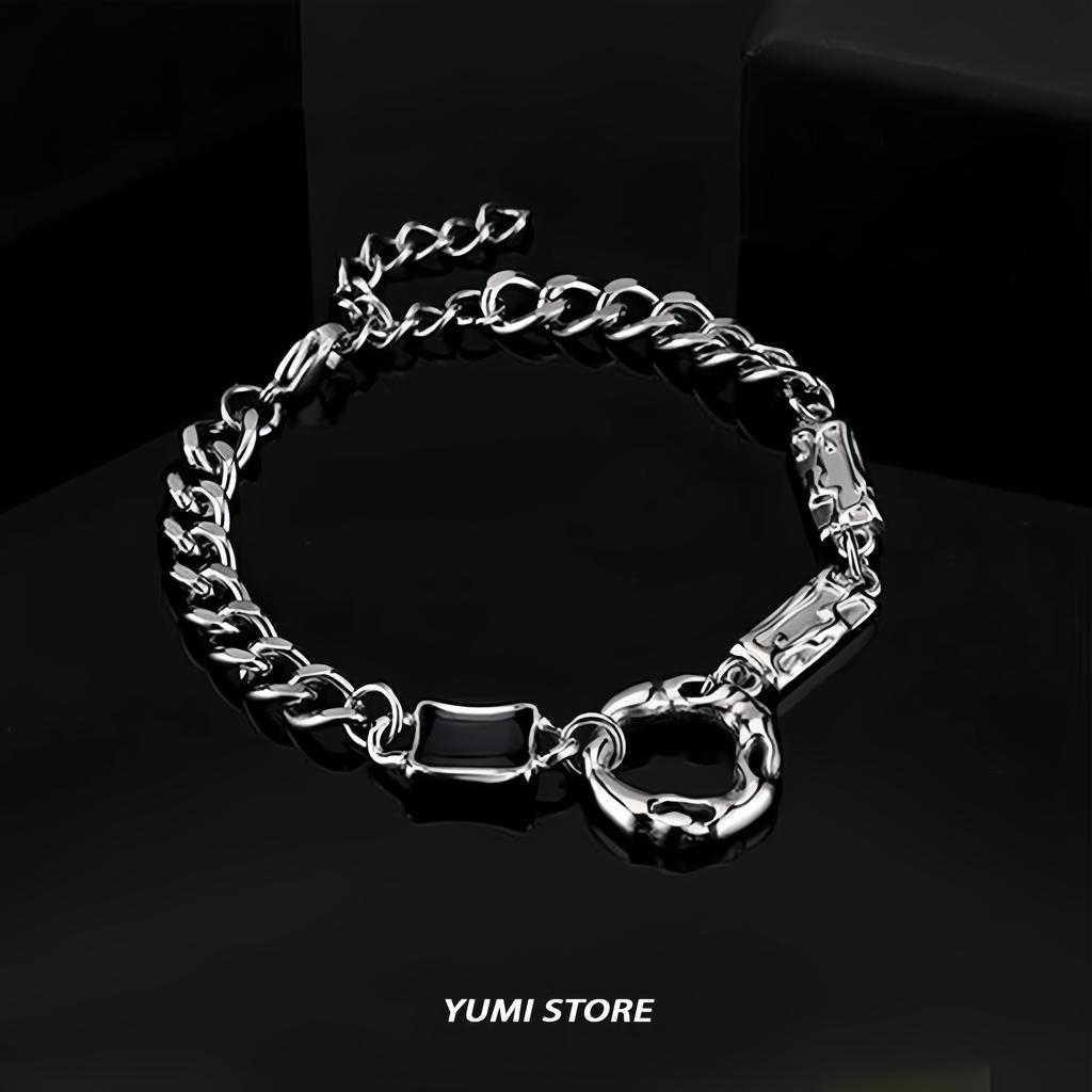 Trendy Circle Geometric Bracelet For Man Woman Hip Hop Titanium Steel Non Fading Cuban Bracelet Hip Hop Couple Jewelry Kpop Gift