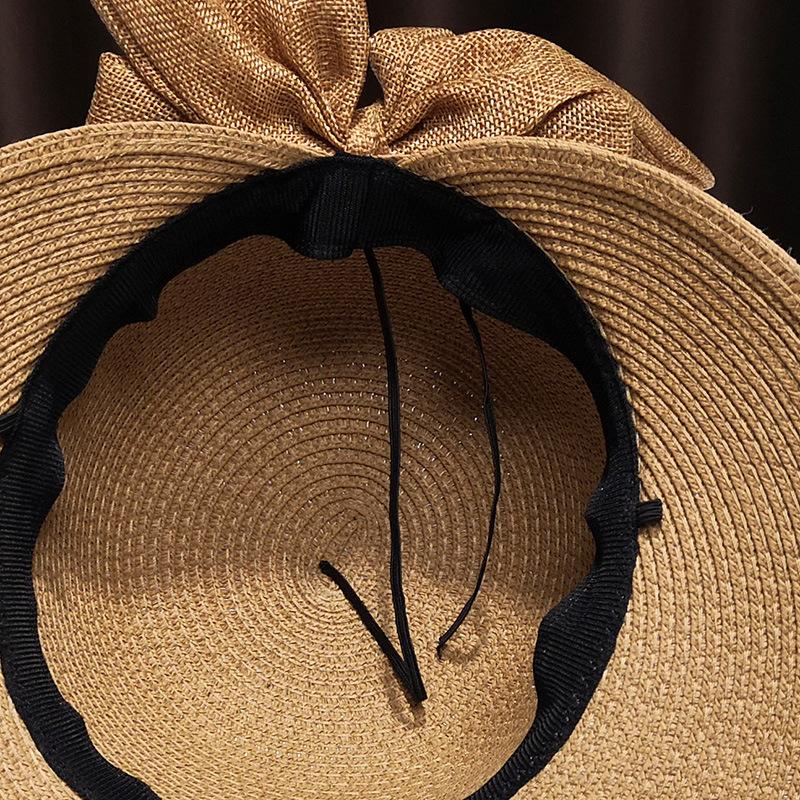 Simple Bowknot Straw Bucket Hat Elegant Solid Color Sun Hat Trendy Foldable Travel Beach Hats for Women Daily Uses Summer Outdoor
