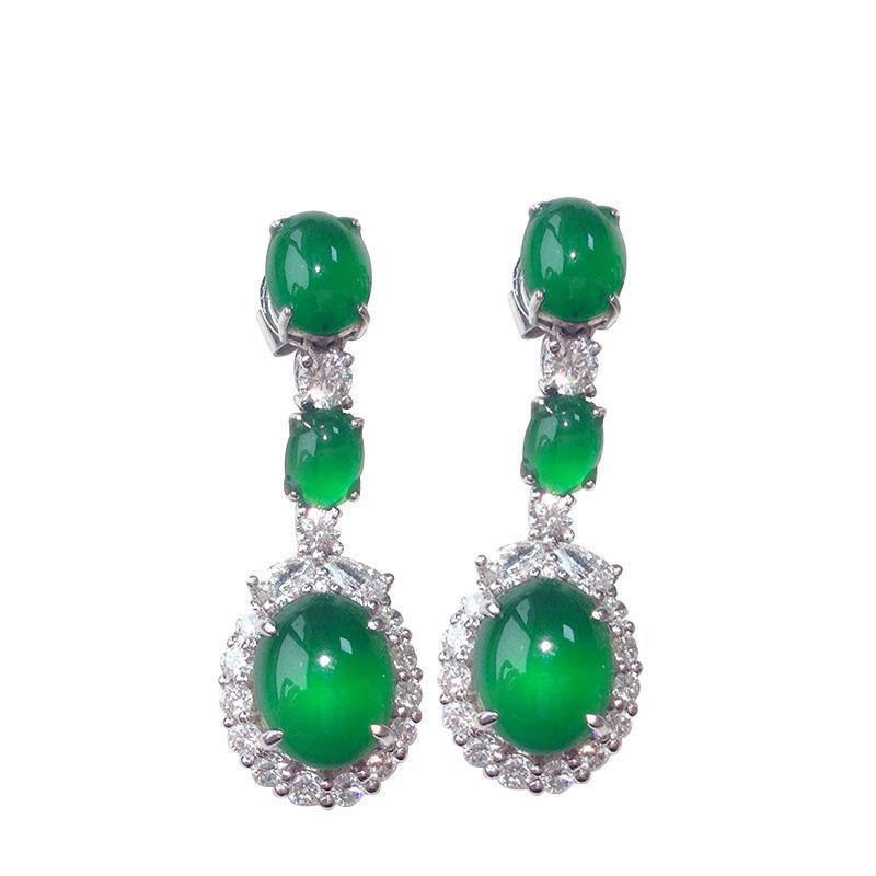 Natural Hetian Jasper Jadeite Oval Diamond Long Earrings Light Luxury Retro Charm Lady Chinese Style  Jewelry