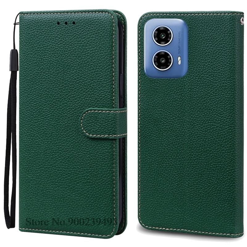 

Для Moto G24 чехол кожаный кошелек раскладной телефон чехол для Motorola G24 чехол книжка чехол для G24 чехол мотоцикл чехол Fundas Shell For Moto G24 темно-зеленого