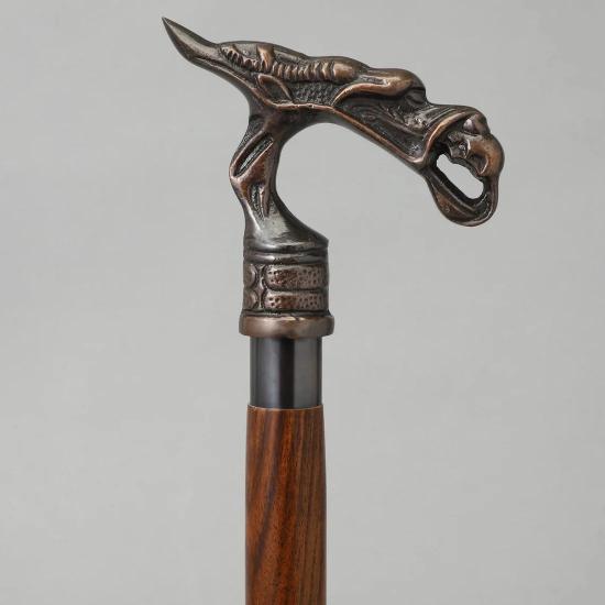 Antique Brass Walking Stick with Dragon Handle, Vintage 3-Fold Foldable Cane, Nautical Design for Collectors & Fantasy Enthusiasts