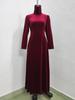Elegant Gold Velvet High Collar Puff Sleeve Cinched Waist Long Dress for Autumn & Winter