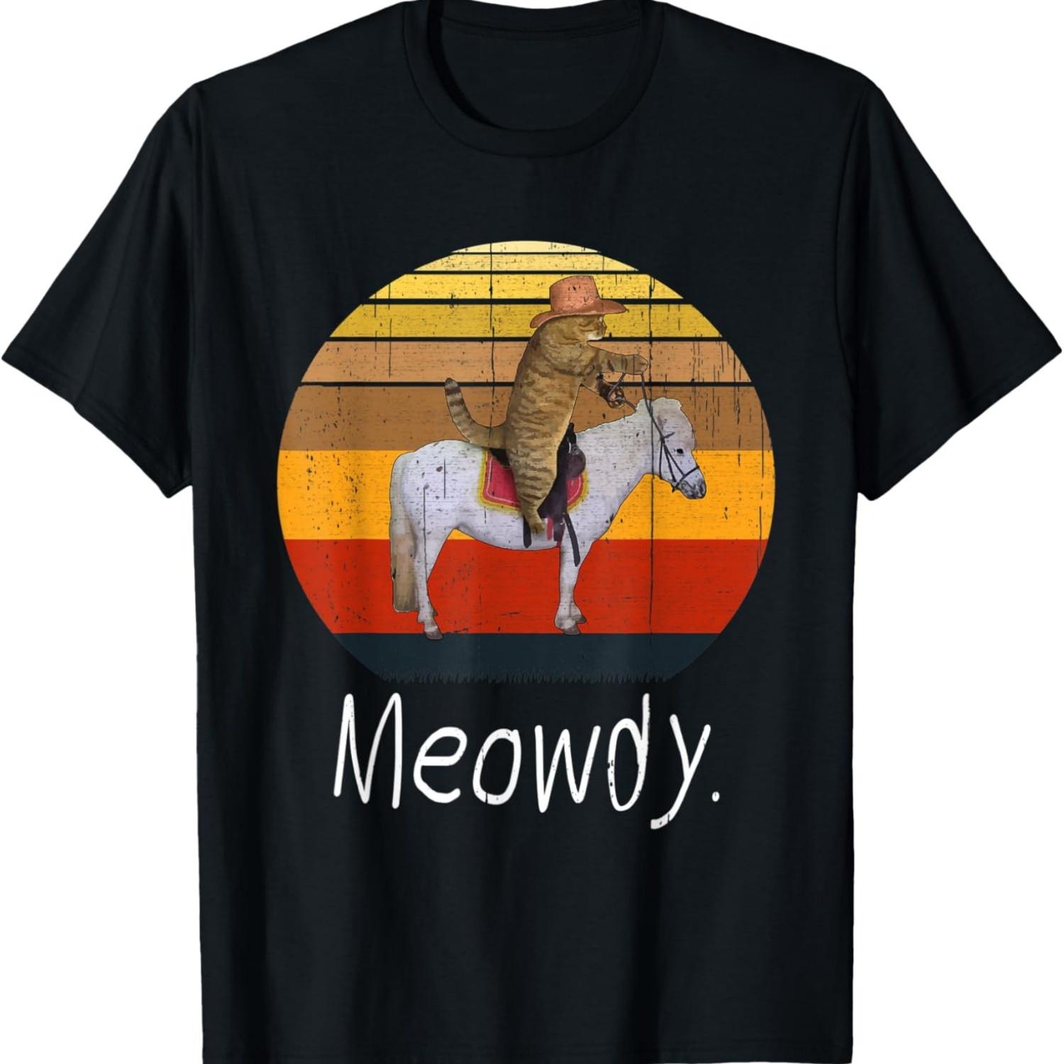 Funny Meowdy Texas Cat Meme Vintage T-Shirt S чёрный