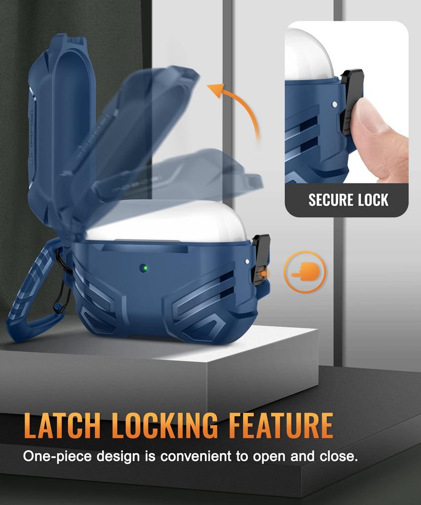 MOBOSI Case Cover for AirPods Pro Generation with Case for Men and Shockproof Protective Case with Keychain Blue 2nd/1st Lock, Military-Grade Women,