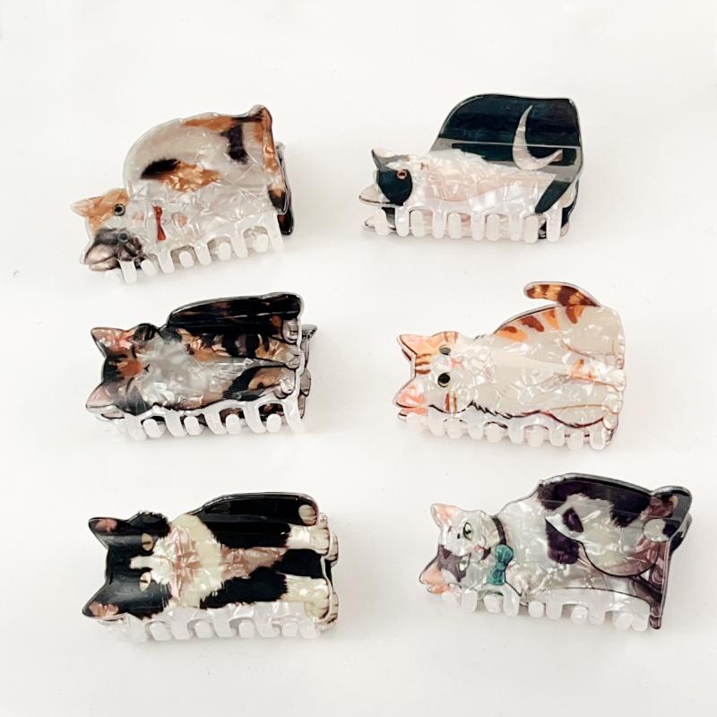 Cat Print Cute Hair Claw Clip Anti Slip Strong Hold Shark Clip for Girls Outdoor Sports Portable Hair Accessory