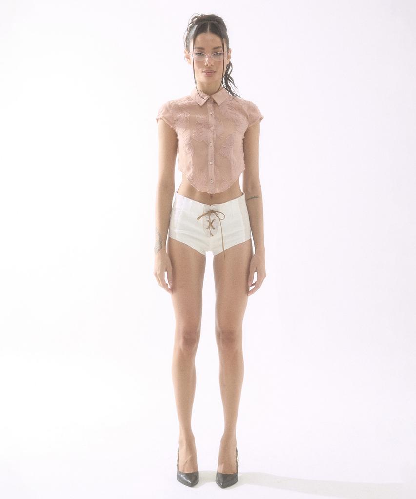 BADEE Eyelet Micro Shorts Ivory