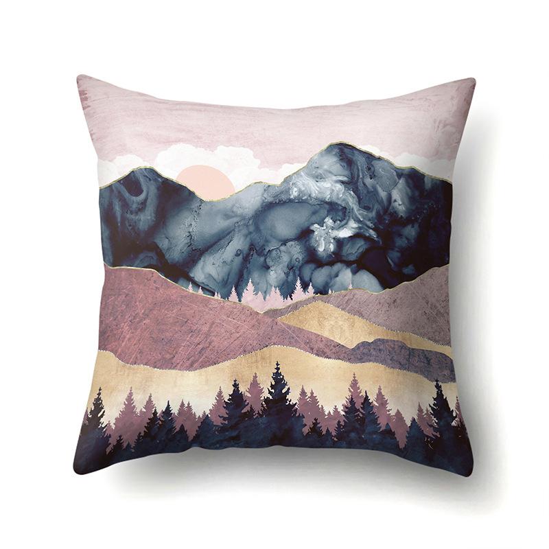 Polyester Pillow Cover Mountain Print Pillow Cover Waist Cushion Cover Car Cushion Head Cushion Cover Premium Durable