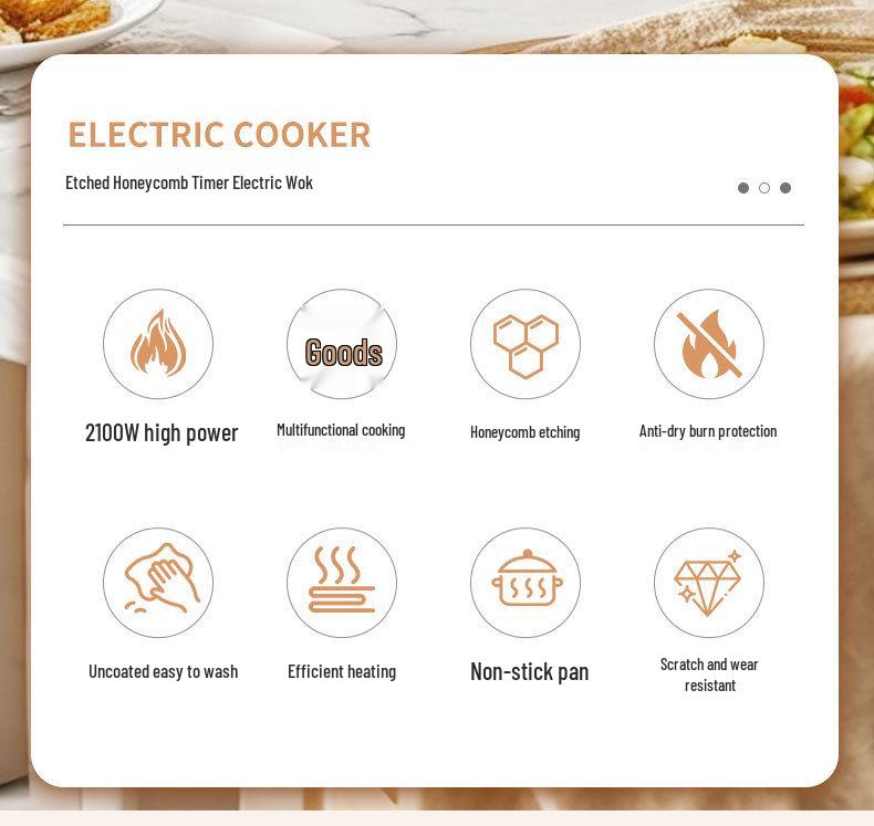 Honeycomb Non-Stick Multifunctional Electric Wok & Hot Pot - Stir-Fry, Steam, Stew, High Power, All-in-One Household Cooker.