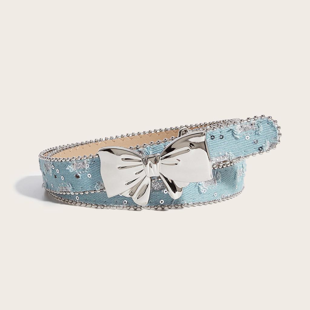 Belt Canvas Women Summer Fashion Butterfly Buckle With Denim Edges Wear Casual синий