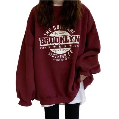 SeiunAn Long Sleeve English Logo Loose Plus Sizes Fall Korean Long Sleeve Long Crew Neck Women's Sweatshirt, Spring, Autumn, Winter, Pullover,
