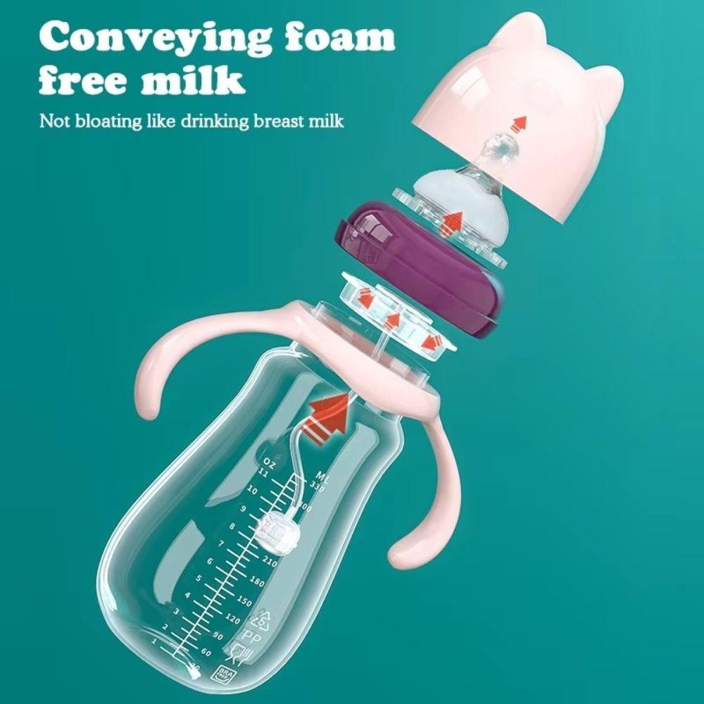 PP Cat Shape Milk Bottle Silicone Nipple Baby Bottle With Handle Feeding Supplies