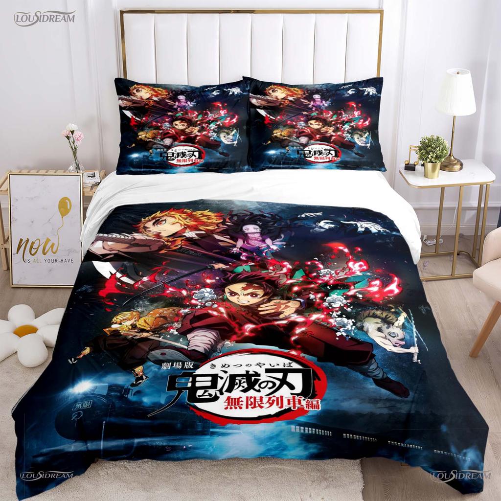 Casal Anime Demon Slayer Alle Staffeln Bettbezug Steppdecke Bettwäsche-Sets Weiche Steppdecke und Kissenbezüge Einzel-/Doppel-/Queen-/King-Größe