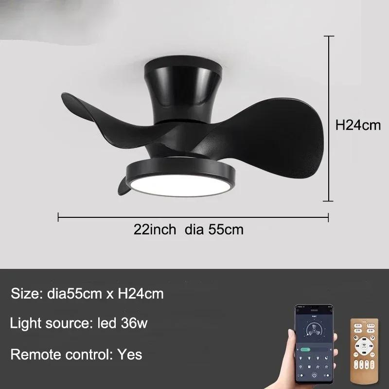 Modern Quiet Ceiling Fan with LED Light 22 Inch Large Air Volume Remote Control for Kitchen Bedroom Dining Room Patio Fan Lamp