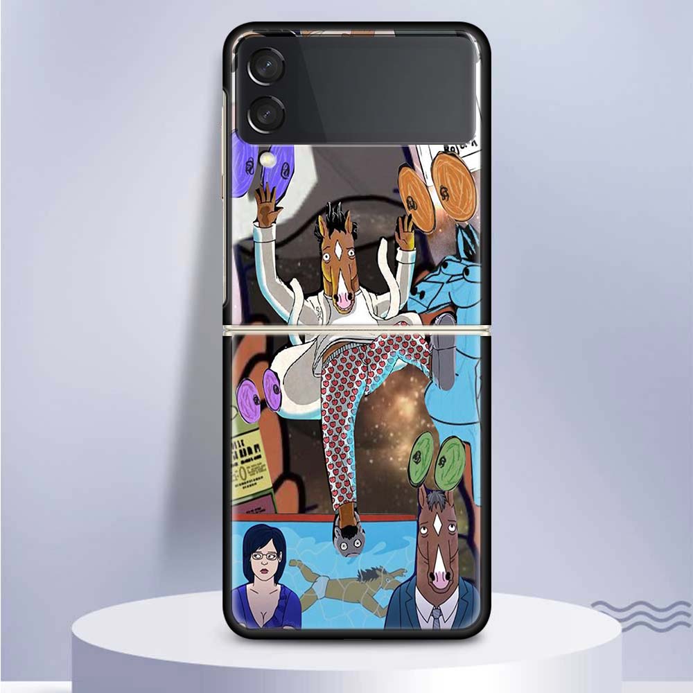 Cartoon B-BoJack Horsemans For Samsung Galaxy Z Flip 5 4 3 5G Phone Case Black Hard Cover ZFlip 5 4 3 Luxury Shockproof Bumper C