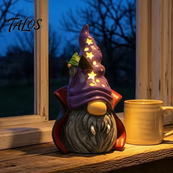 Halloween Tabletop Decorations Vampire Gnome Figurine, Resin Faceless Dwarf Statue with Purple Star Gothic Home Decor Hat And Cape, Spooky Cute