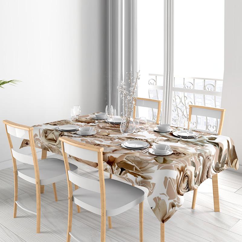 Modern Floral Printed Tablecloth Rustic Autumn Decor for Dining Room/Table Decoration Beige/Tan Color Scheme Size60x84 Inches (W