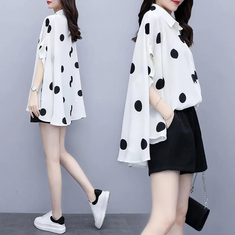 Chiffon Suit, Spring and Summer Style, Polka Dot Fashion, Large Size, Loose, Slimming, Temperament and Style, Two-piece Shorts Set