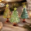Christmas Table Centerpiece Glazed Tree Figurine Colorful Miniature Xmas Decor Handcrafted Small Ornament for Desk Glass Home Office Holiday