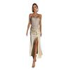 Rochie europeană și americană cu top tub, temperament omolog, crăpătură înaltă, paiete, rochie interioară cu splicing de mărgele, față-verso