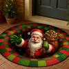 Christmas Santa Gnome Quilted Round Mat Festive Area Rug Non-Slip Backing Door Mat Living Room Bathroom Kitchen Absorbent Mat