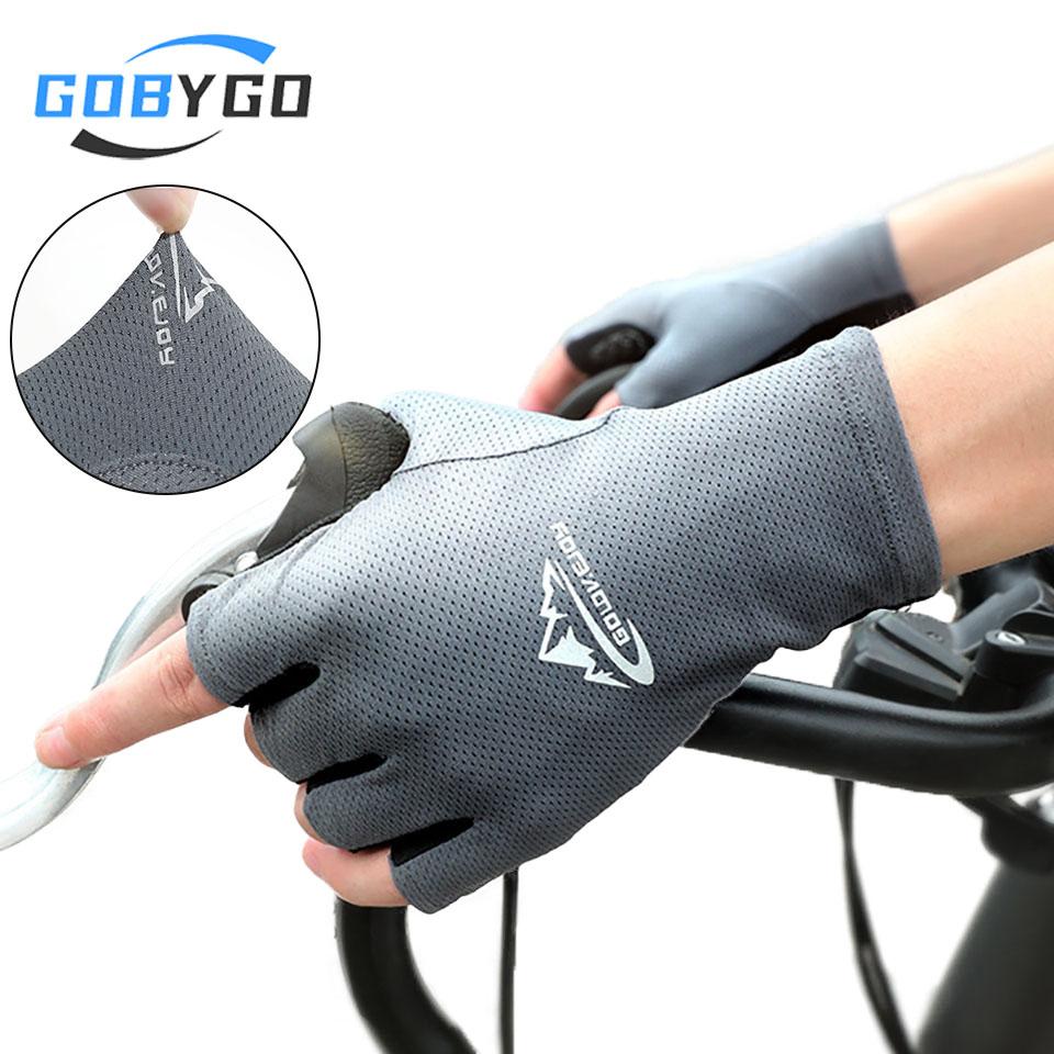 1Pair Cycling Gloves Running Fishing Gloves Anti Slip Ice Silk Sun Protection Breathable Half Finger for Outdoor Sports