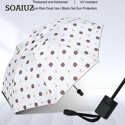 Regenschirm Gefalteter Sonnen-/Regenschirm, UV-beständig, winddicht, wasserdicht, Sonnenschutz, dick, rostfrei, Cartoon-Bären-Druck, Regenschutz