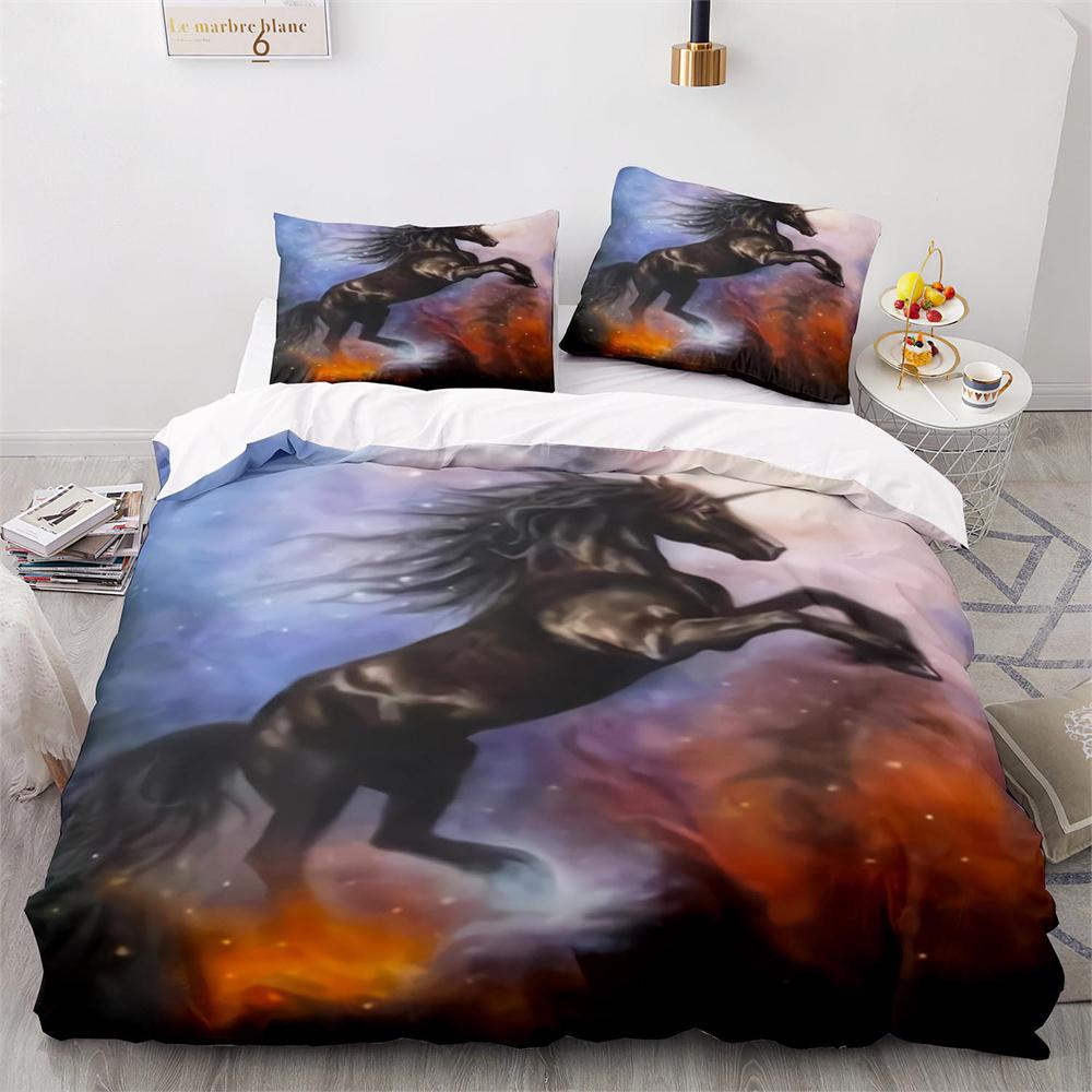

Cute Couple Of Pony Duvet Cover Set 3D Unicorn Pony Horse Polyester Quilt Cover With Pillow Shams For Kids Adults Bedding Set EU Single(135*200cm)3pcs