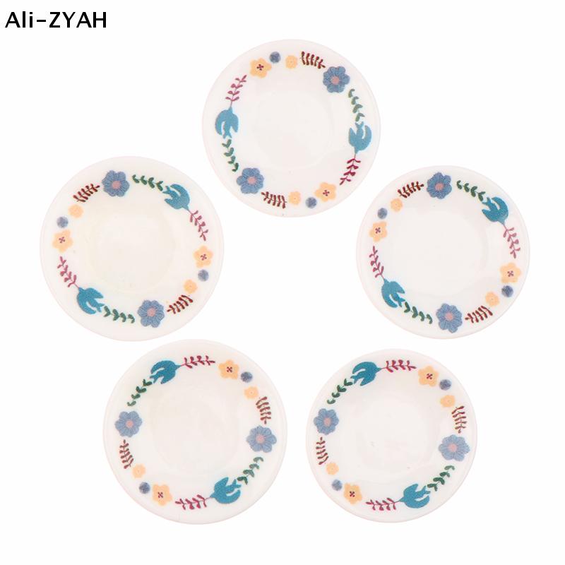 (YY)5Pcs 1/12 Dollhouse Miniature Accessories Plates Dishes Toy for Children Dollhouse Kitchen Decoration Kids Pretend Play Toys