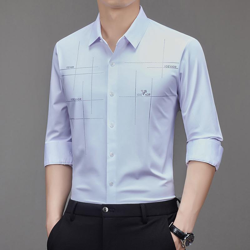 Men Long Sleeve Turn Down Collar Business Casual Wrinkle Free Shirt
