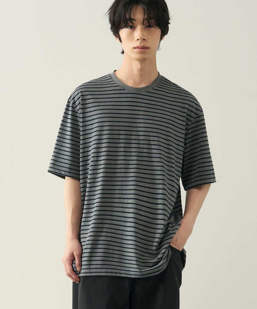 ROTEMBER Pigment Stripe Half T-Shirt [Charcoal]