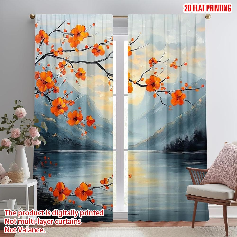 2pcs 2D Flat Printing Curtains Modern Abstract Mountain Flowers (2) Fabric Without Electricity All Season Party & Holiday Decor