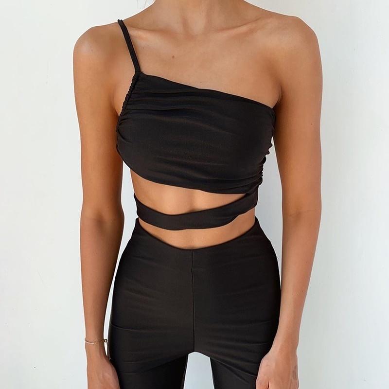 Hollow Out Sexy Crop Top Women One Shoulder Summer Casual Sexy Tops