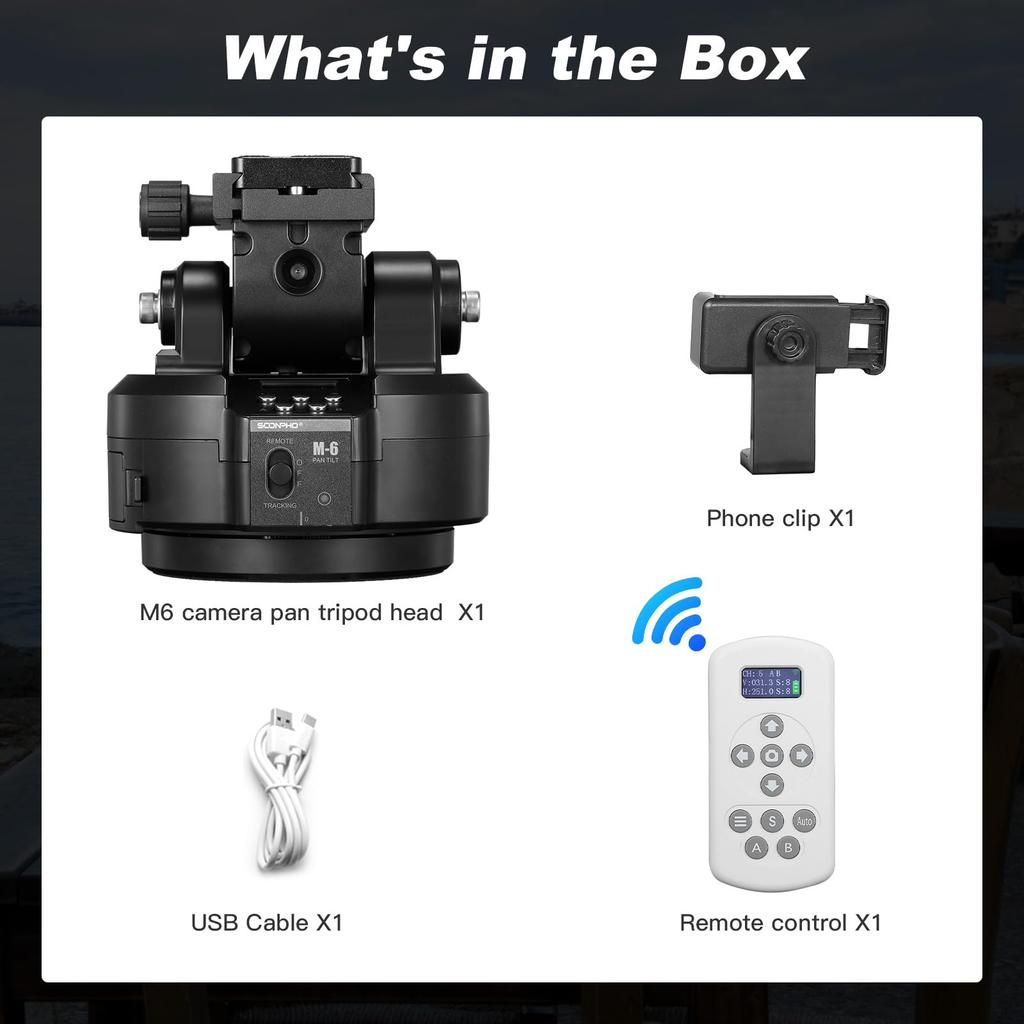 SOONPHO M6 Motorized Tripod Head with AI Auto 2kg Load Easy Long Battery Smartphone Camera Japanese Live Video Recording Tracking, 360° Rotation,
