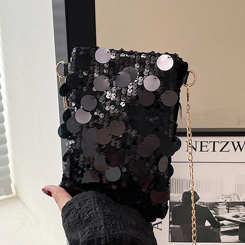 Fashion Trend Sequined Chain Shoulder Bag Small Square Tote Bag Simple Versatile Spice Girl Going Out Casual Messenger Bag Women