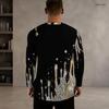 Men Plus Size Round Neck Long Sleeve Black Gold Geometric Printed T Shirt