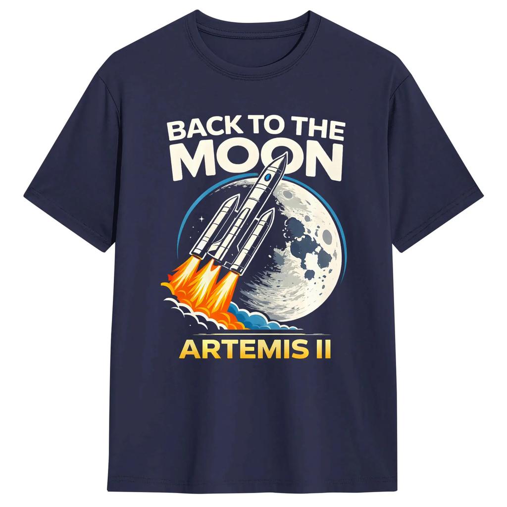 Back To The Moon Artemis II Rocket Space Mission T Shirt Men's Cotton Funny T-Shirts Crewneck  Tees Short Sleeve Tops Printing
