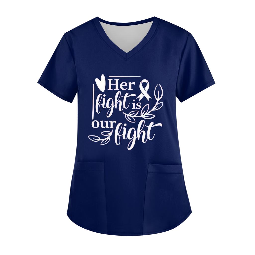 Women's V-Neck Short-Sleeve Pocketed Top With Side Slit